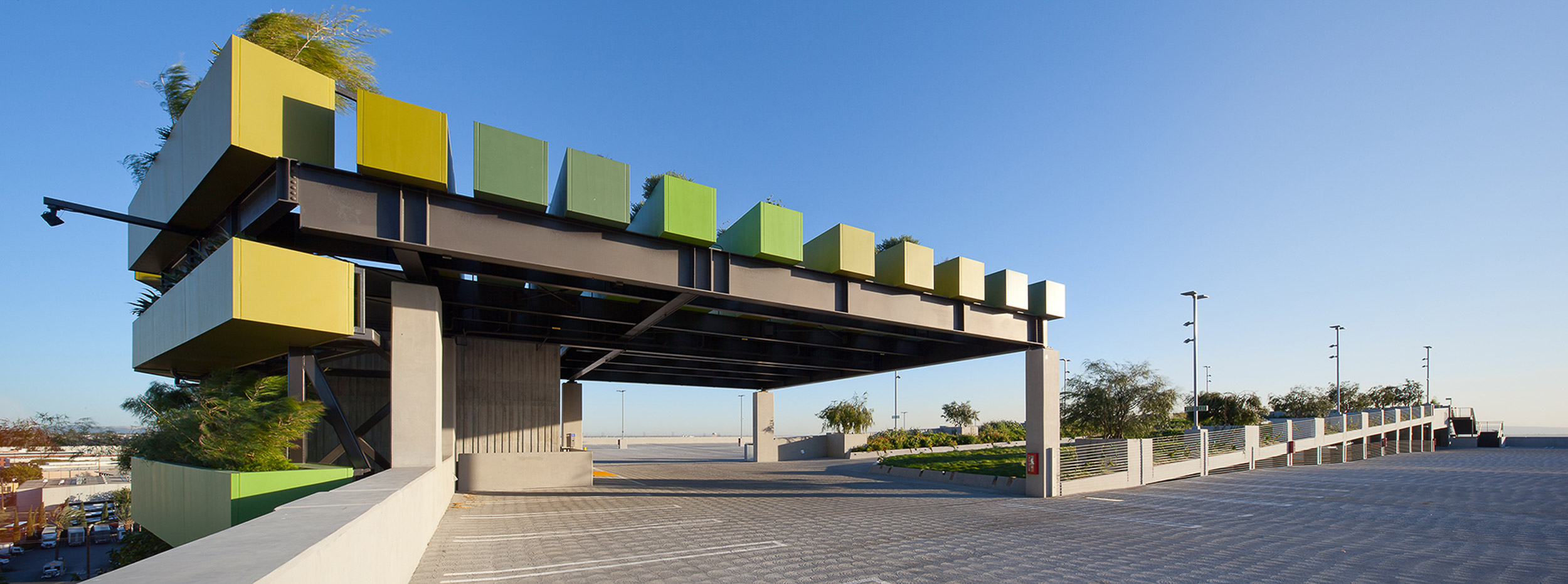 garage roof with green canopy entrance