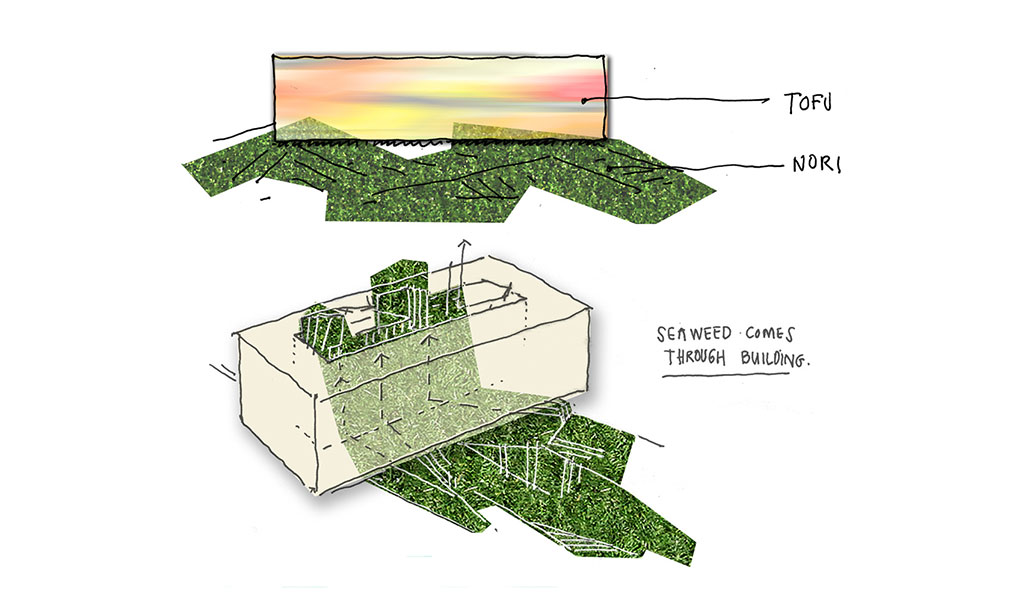 building diagram inspired by tofu and nori