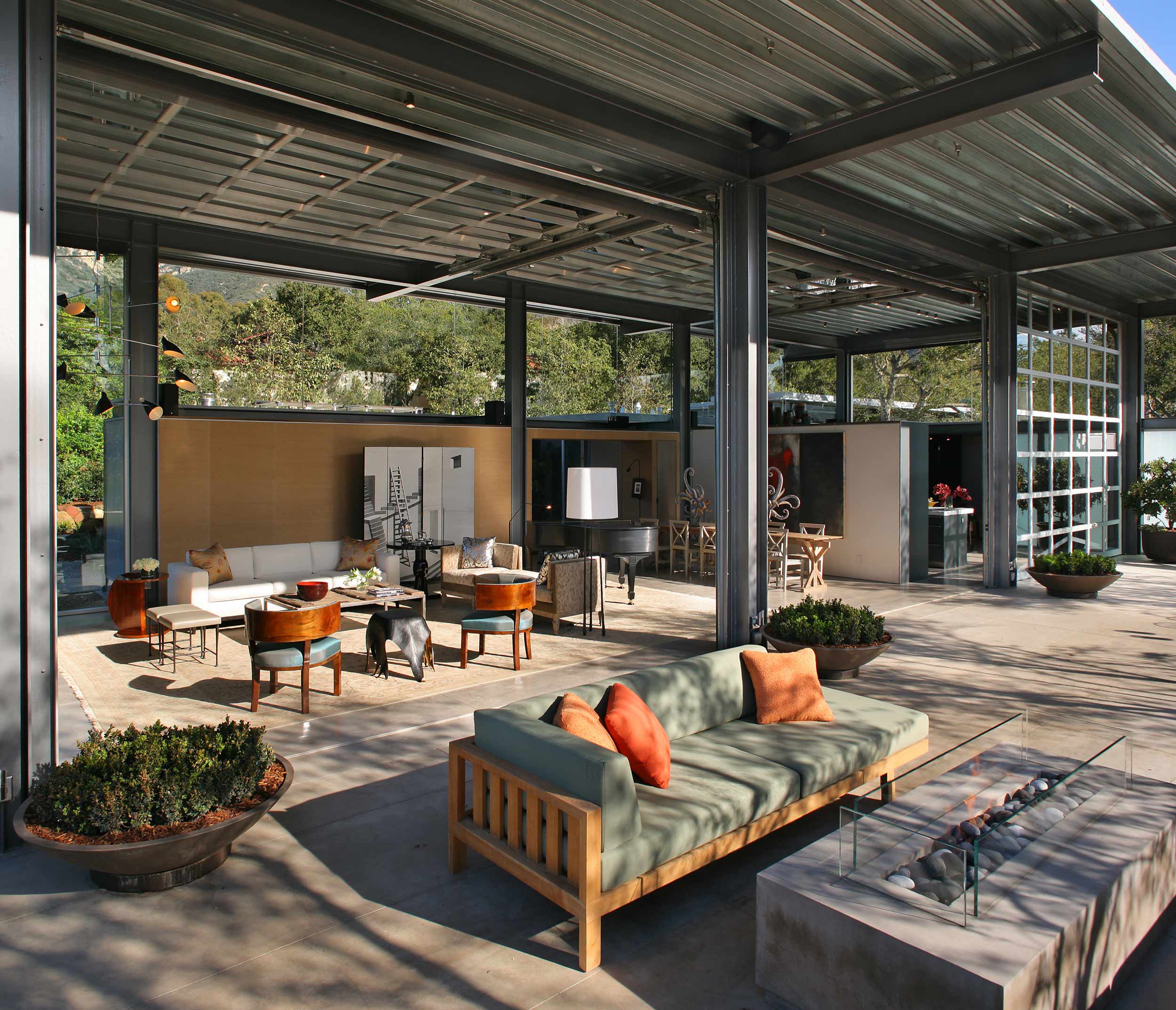 indoor outdoor space with lounge furniture