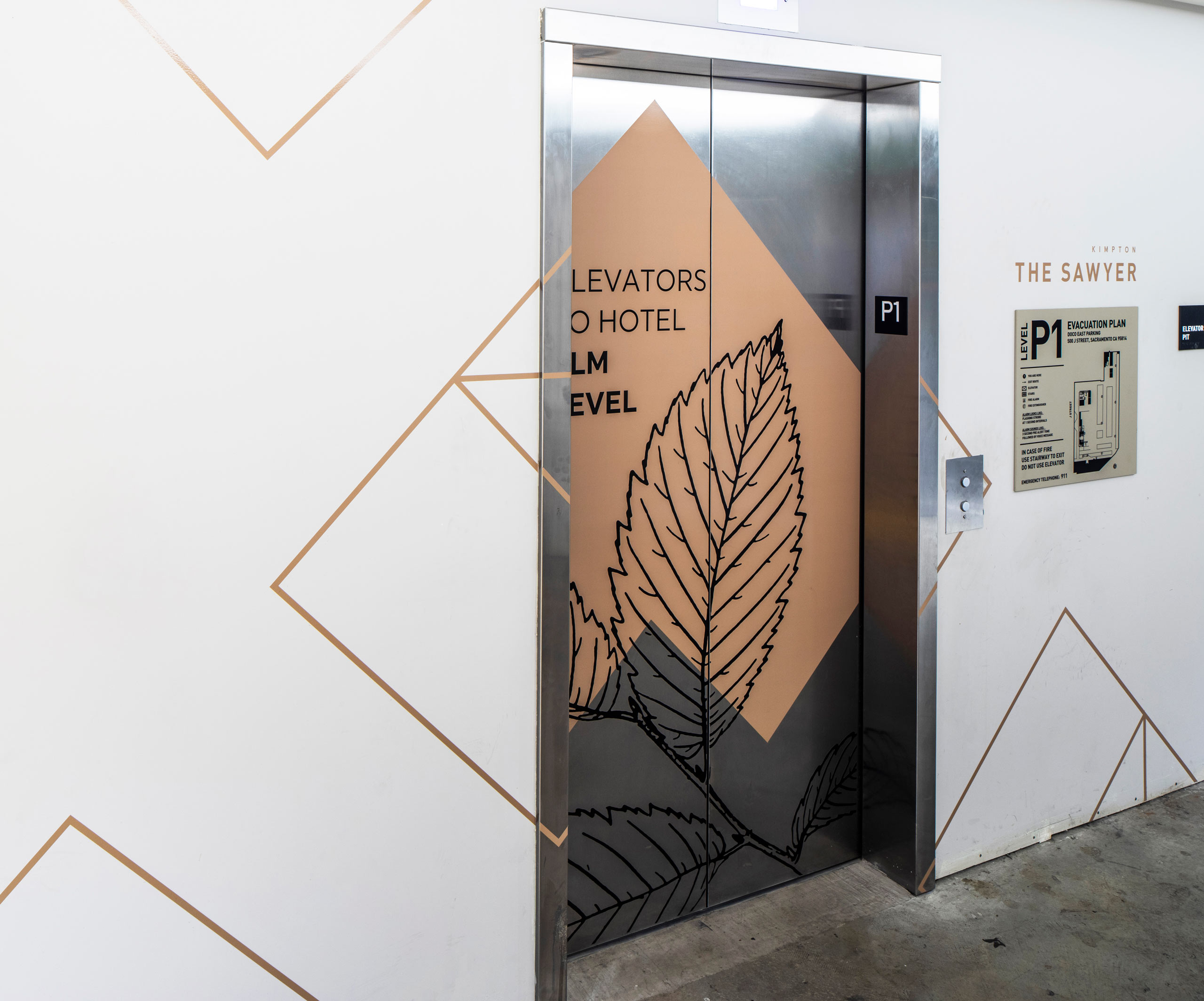 elevator doors with leaf illustration