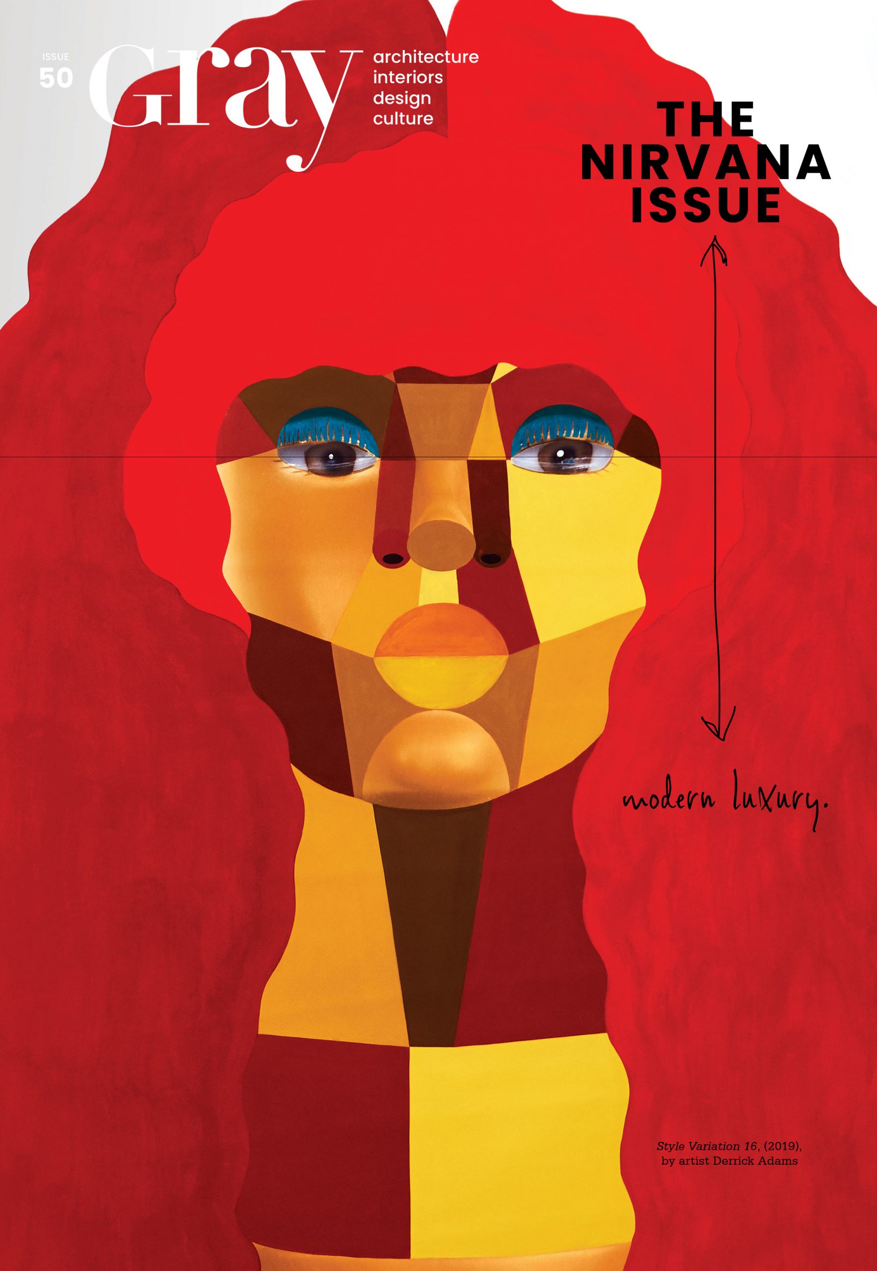 Cover of Gray Magazine with artistic drawing of a woman with red hair