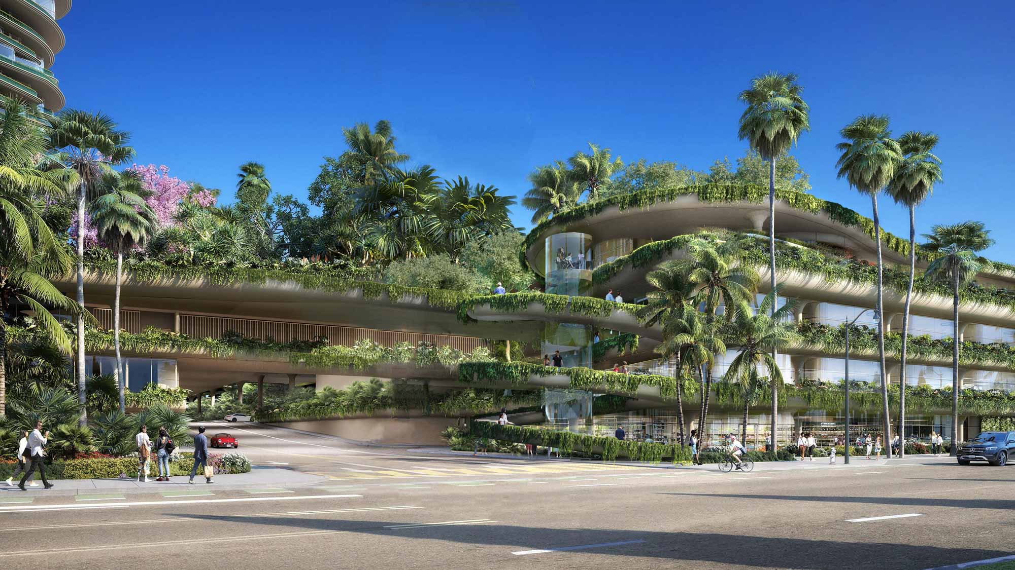 One Beverly Hills building and entrance with palm trees