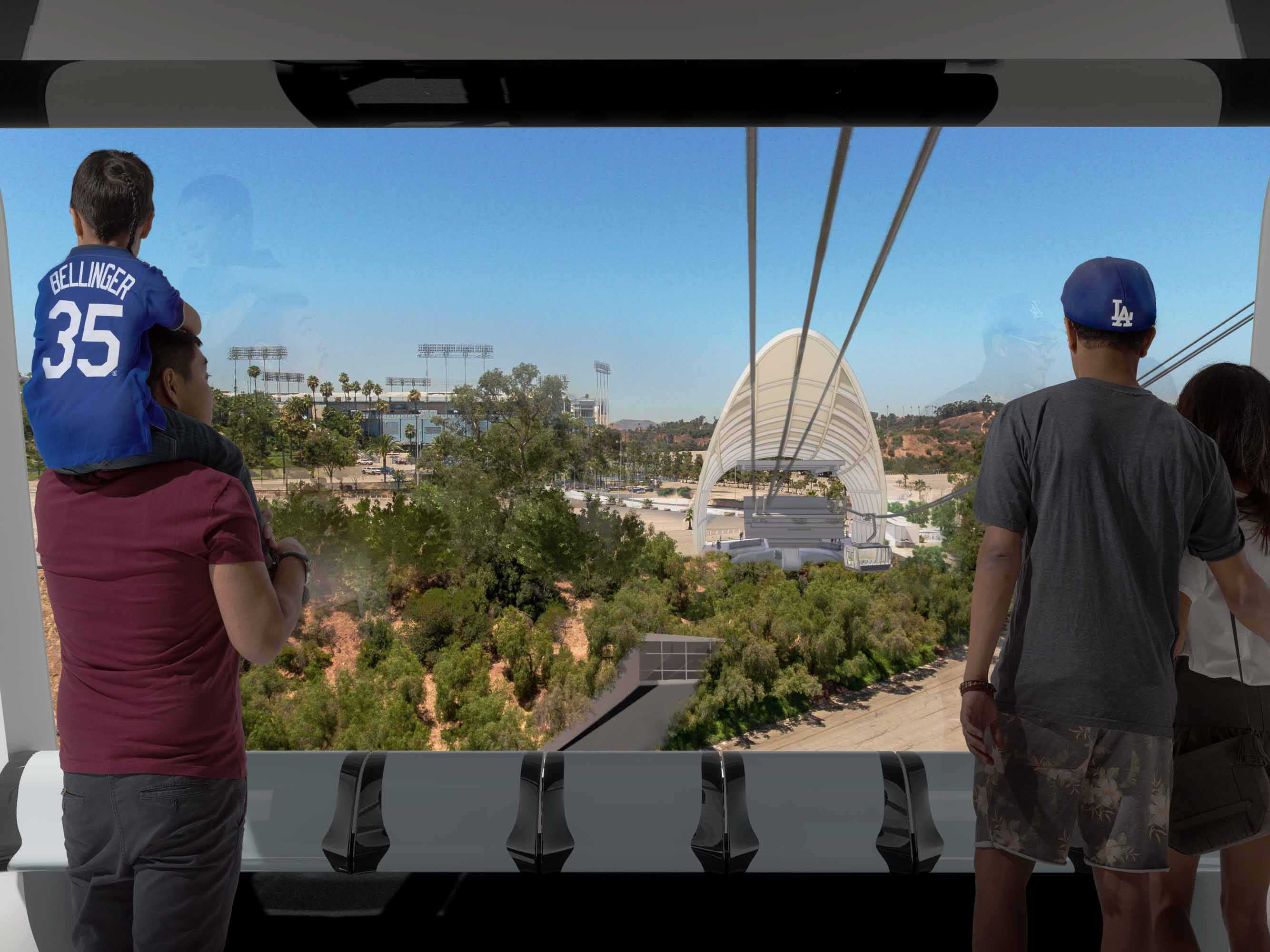 Inside cabin at Stadium Tower looking towards Dodger Stadium