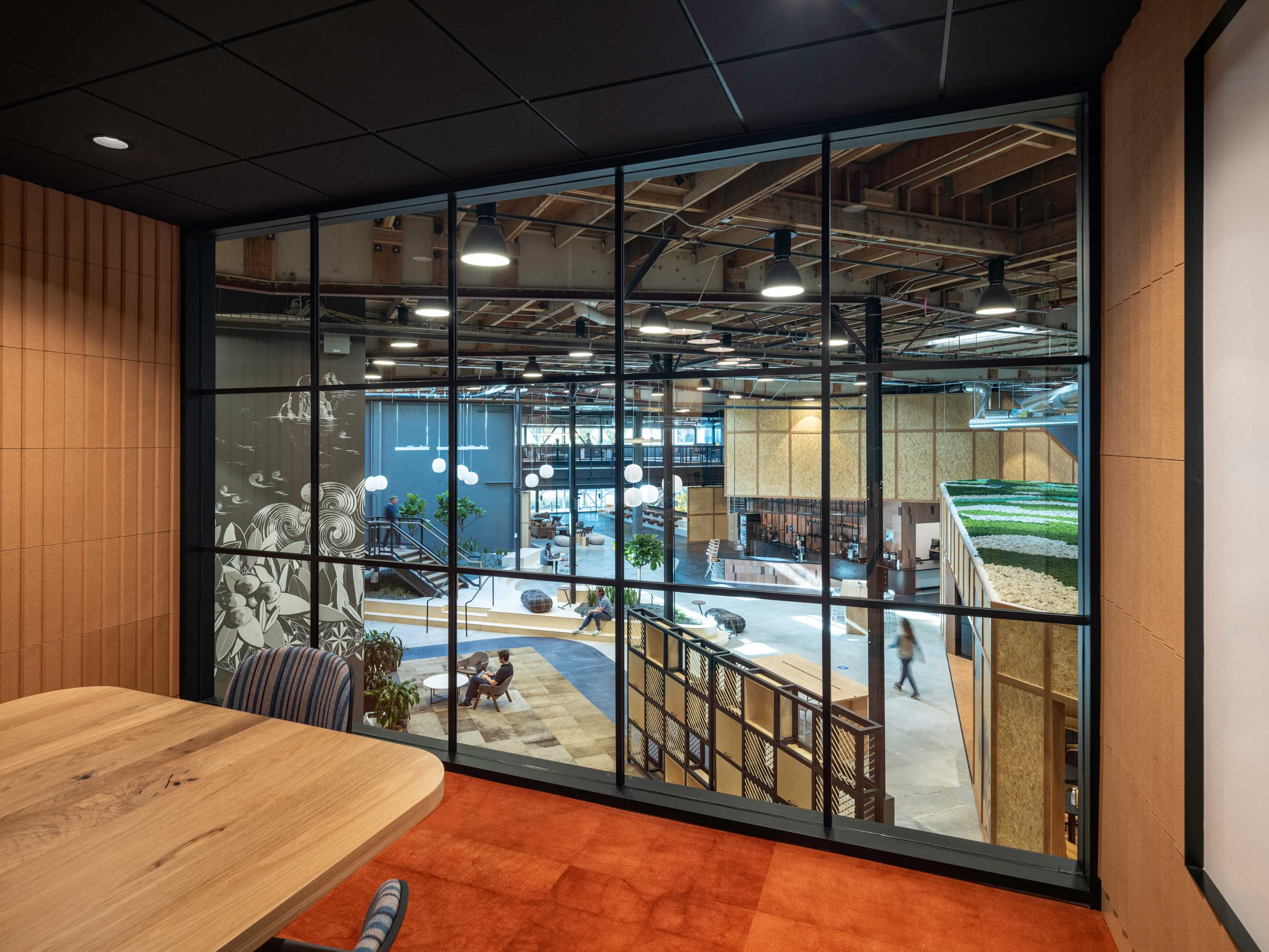 Interior window over looking a large common area