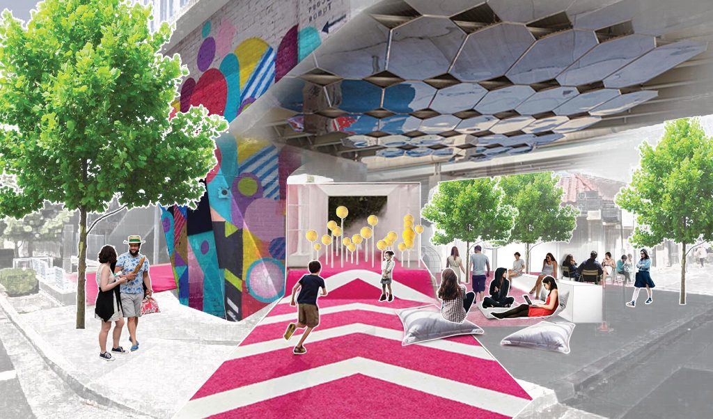 Rendering of LA Metro's underpass turned into playful areas