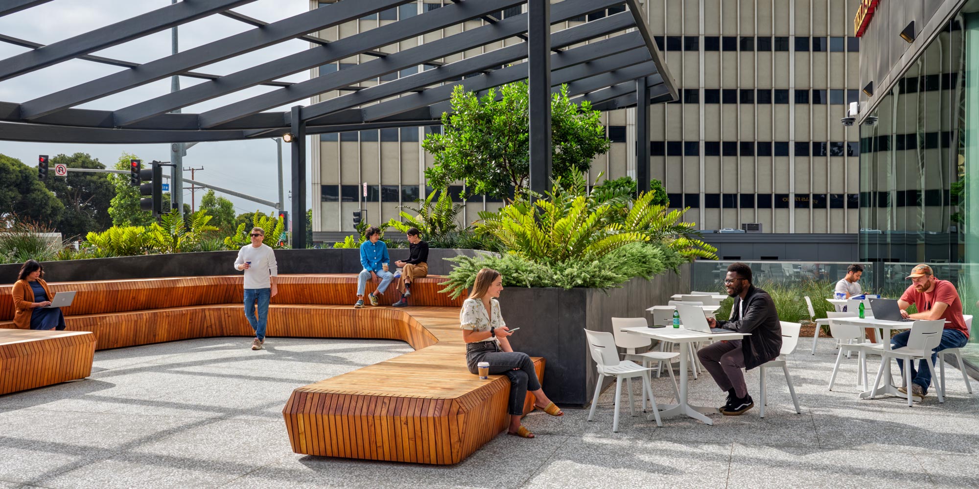 People seated at outdoor patio