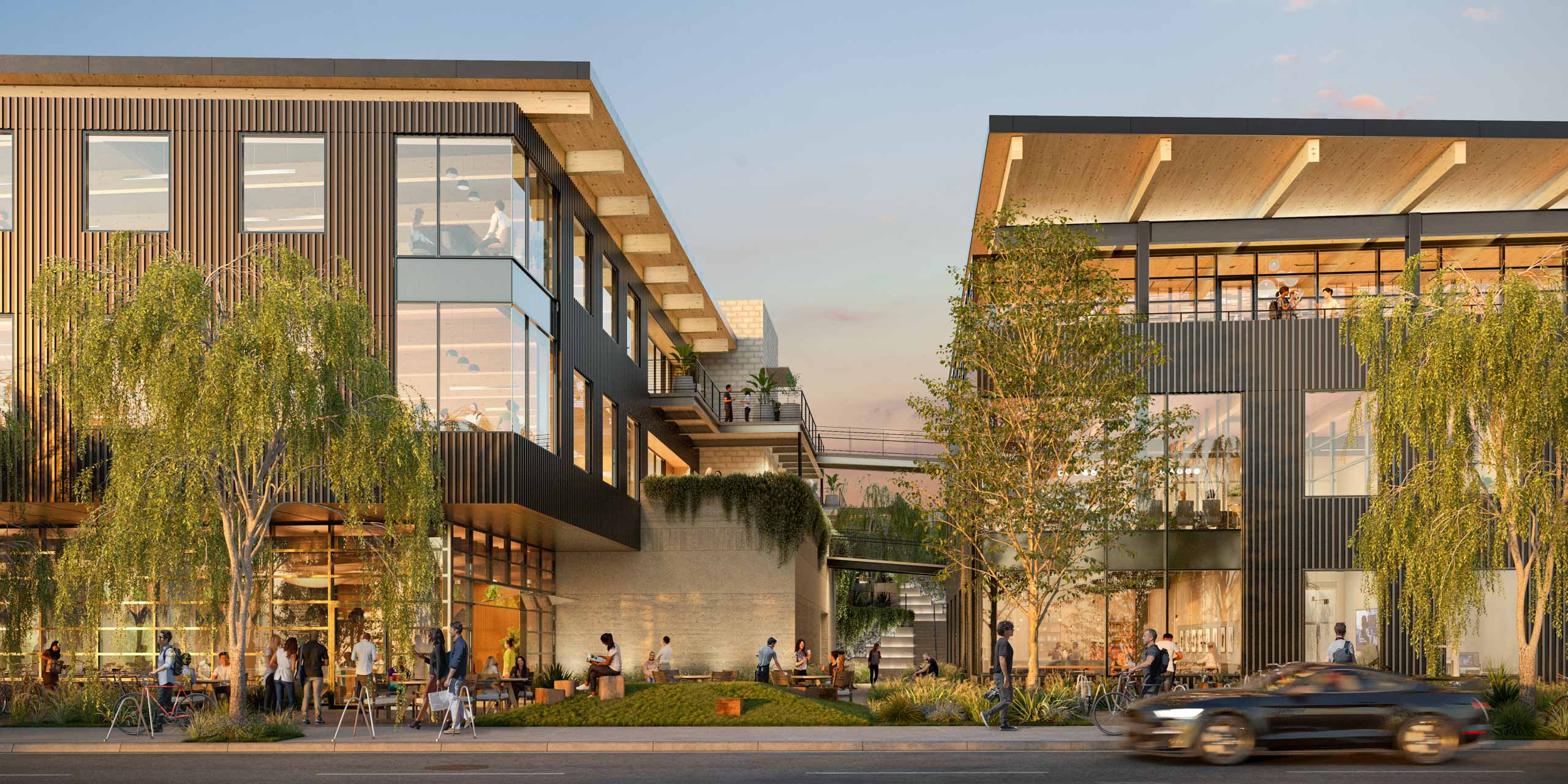Exterior of 42XX at golden hour, rendering by Kilograph