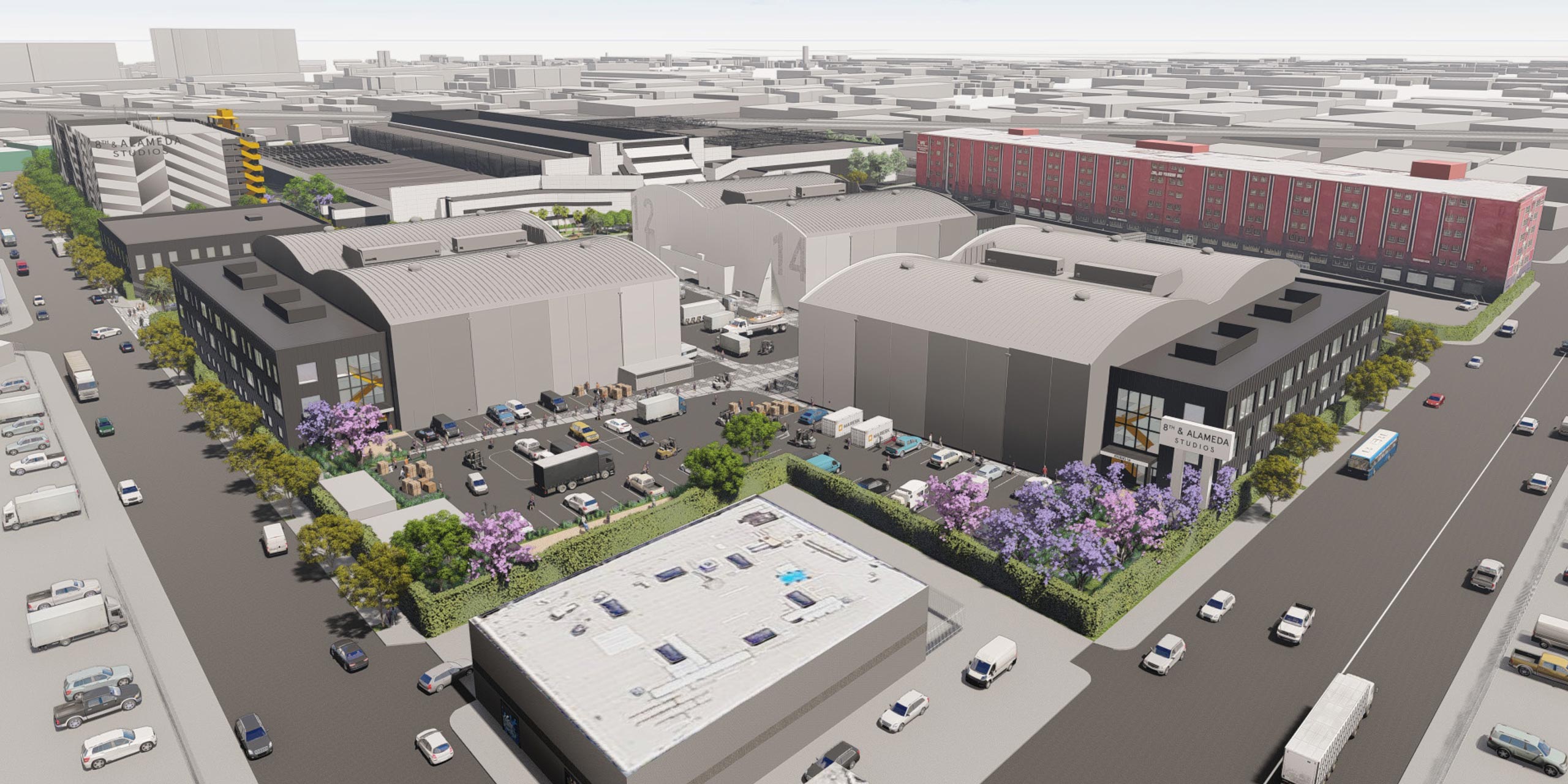 Aerial view of 8th and Alameda Studios Soundstages