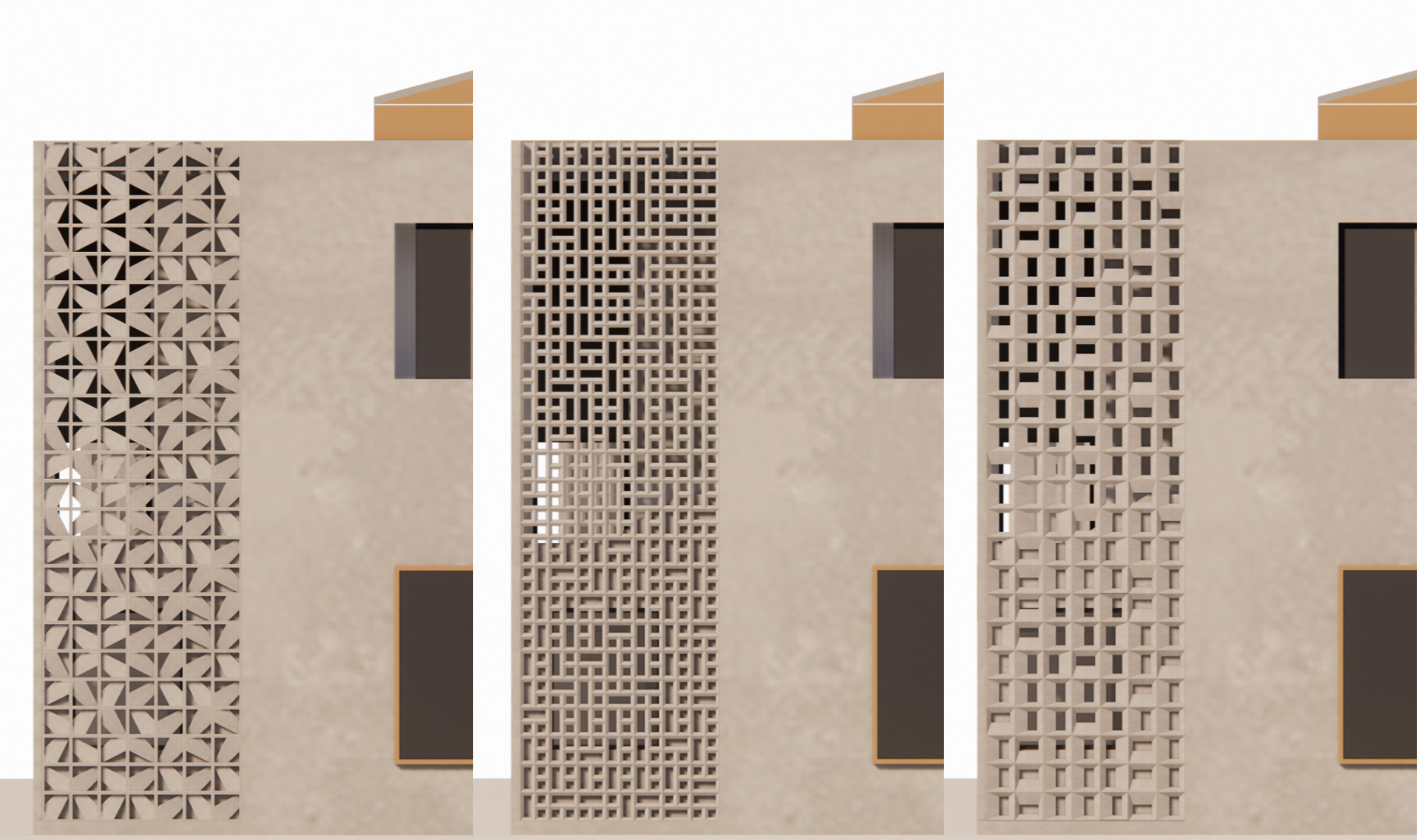 Three different pattern configurations with the breeze blocks