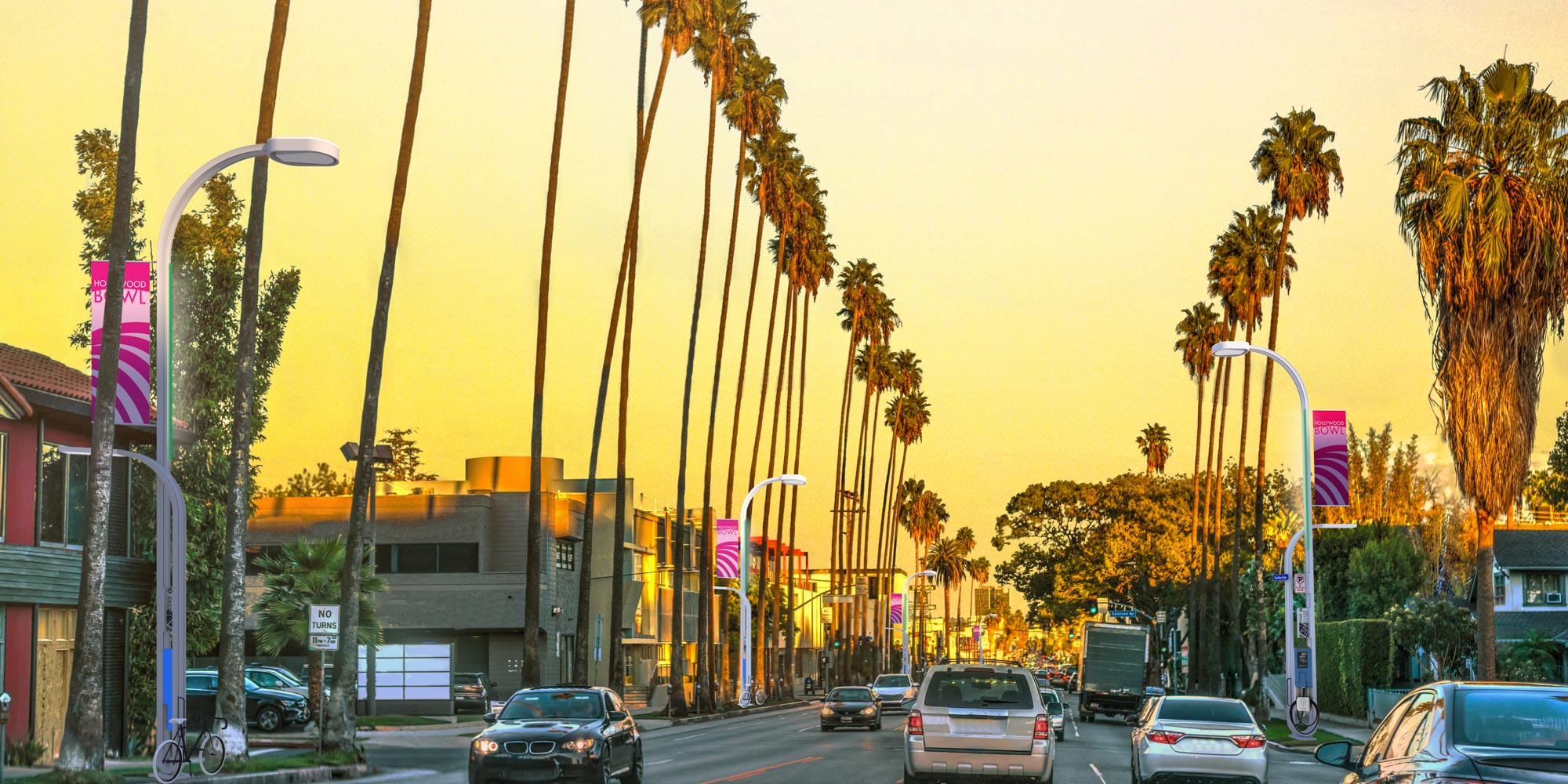 rendering of lights ilining a street