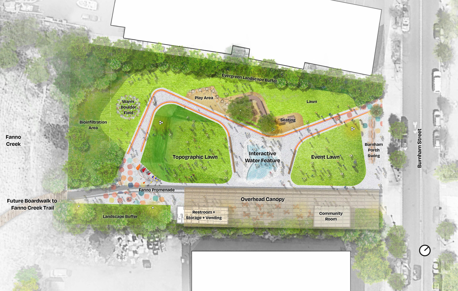 Universal Plaza contextual site plan showing the placement of various park features.