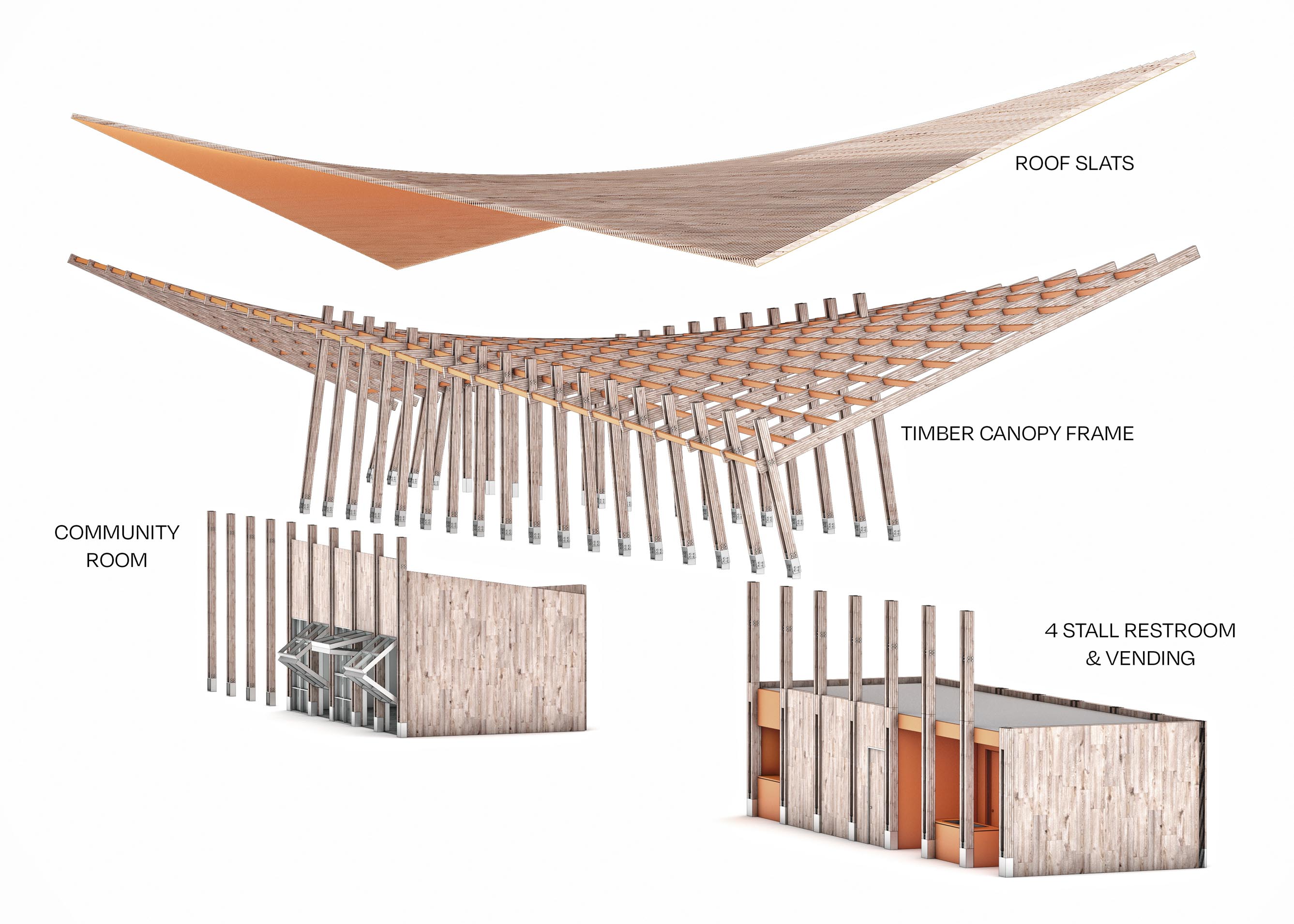 Diagram of the roofs slats and timber canopy frame