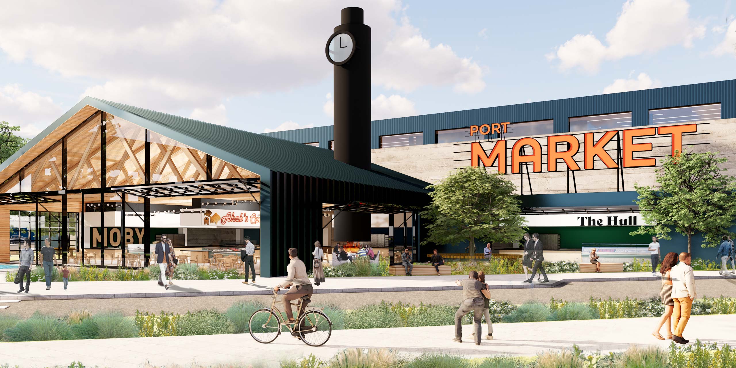 Entry rendering of the central market at Millwright District