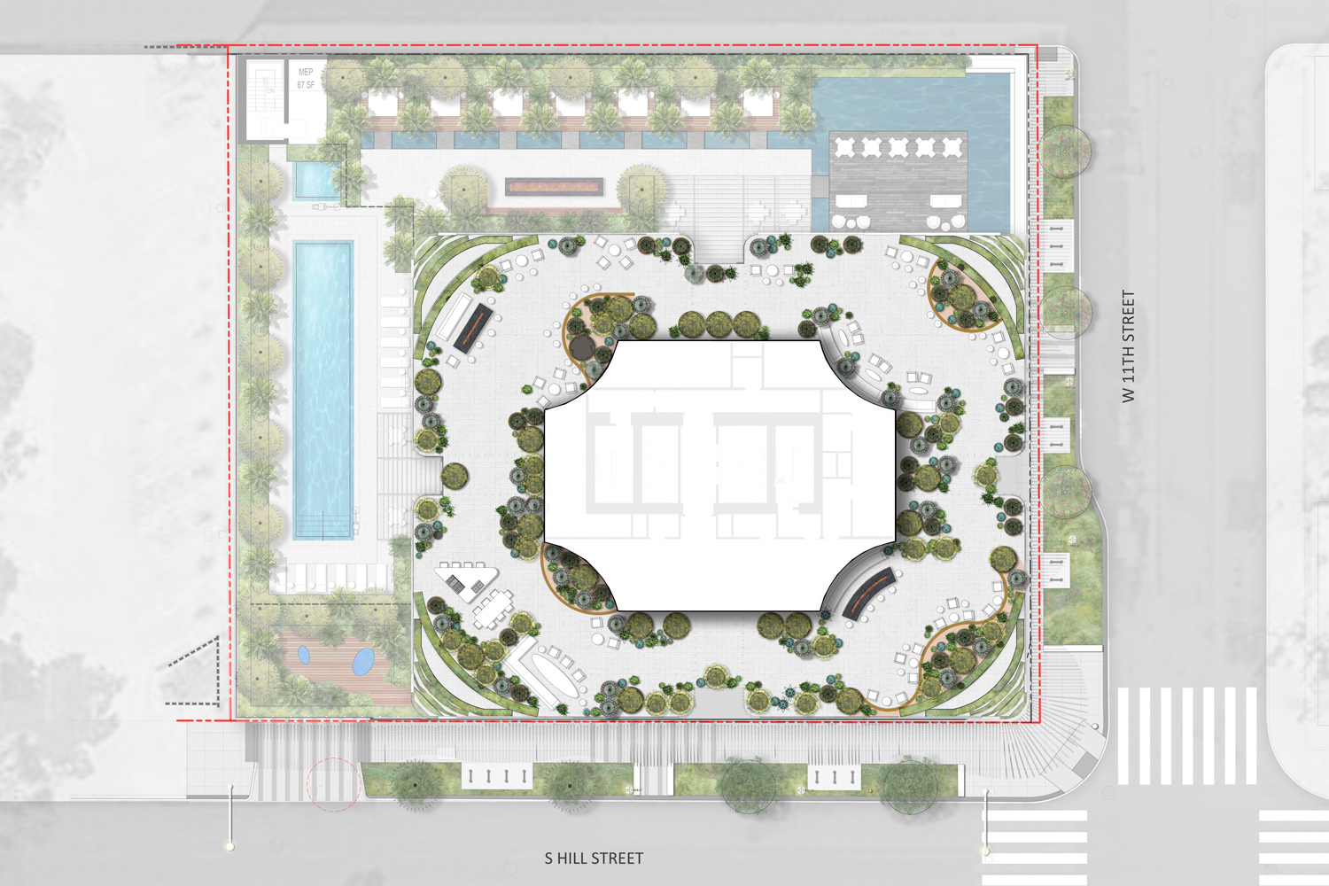Illustrative site plan of the landscape design at the Sky Trees residential highrise