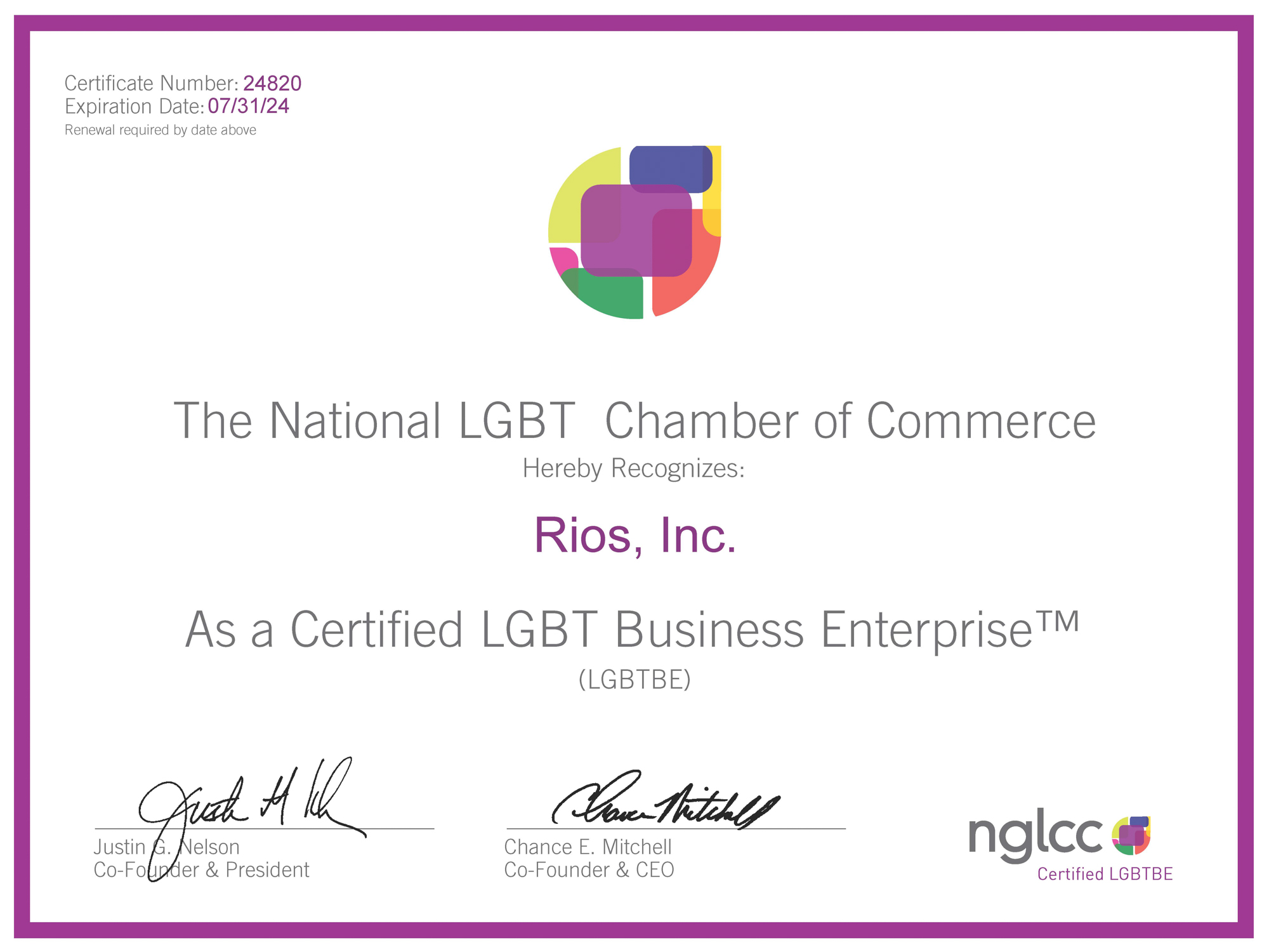 LGBTBE Certificate