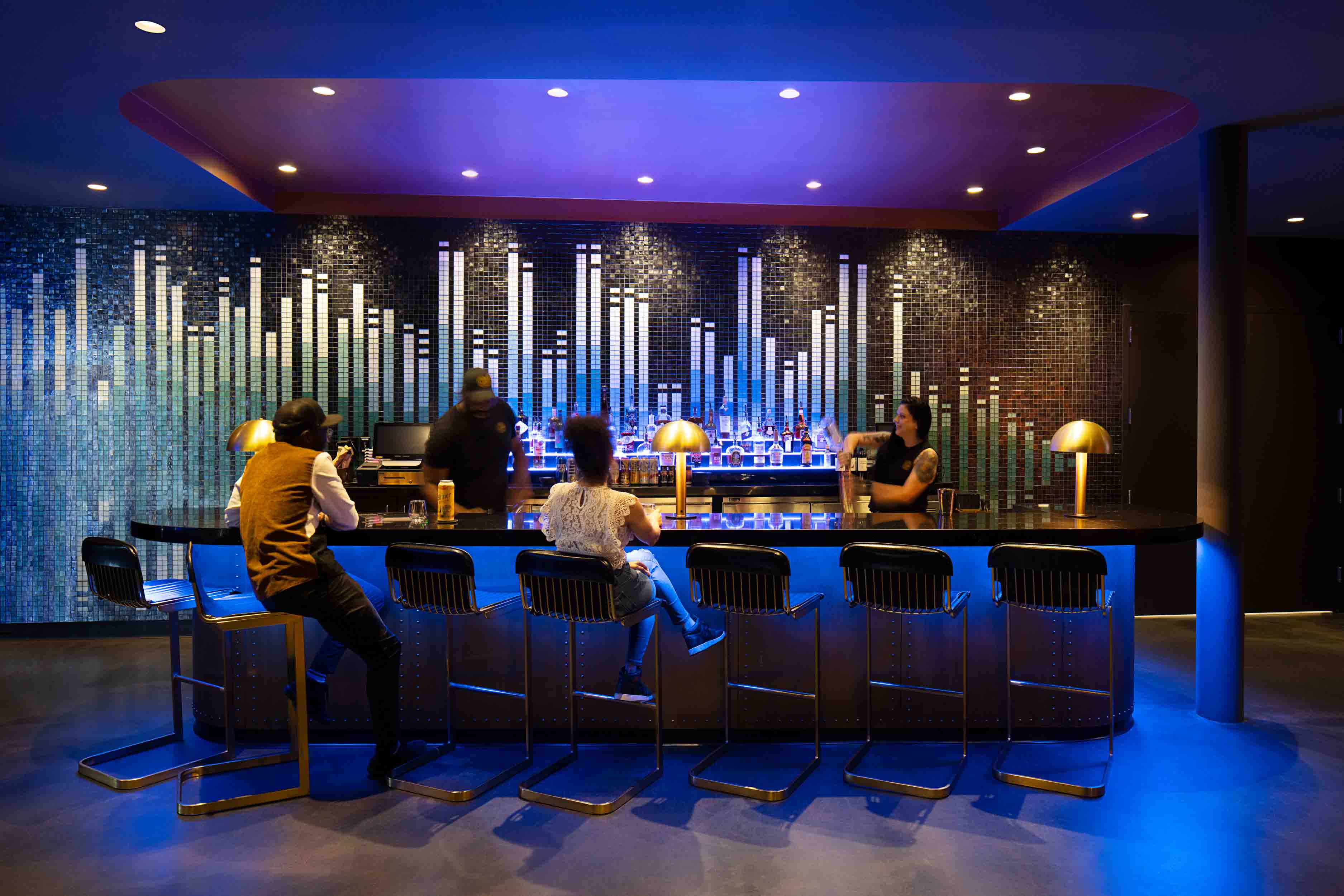 The Echo Lounge bar custom designed with a graphic mural