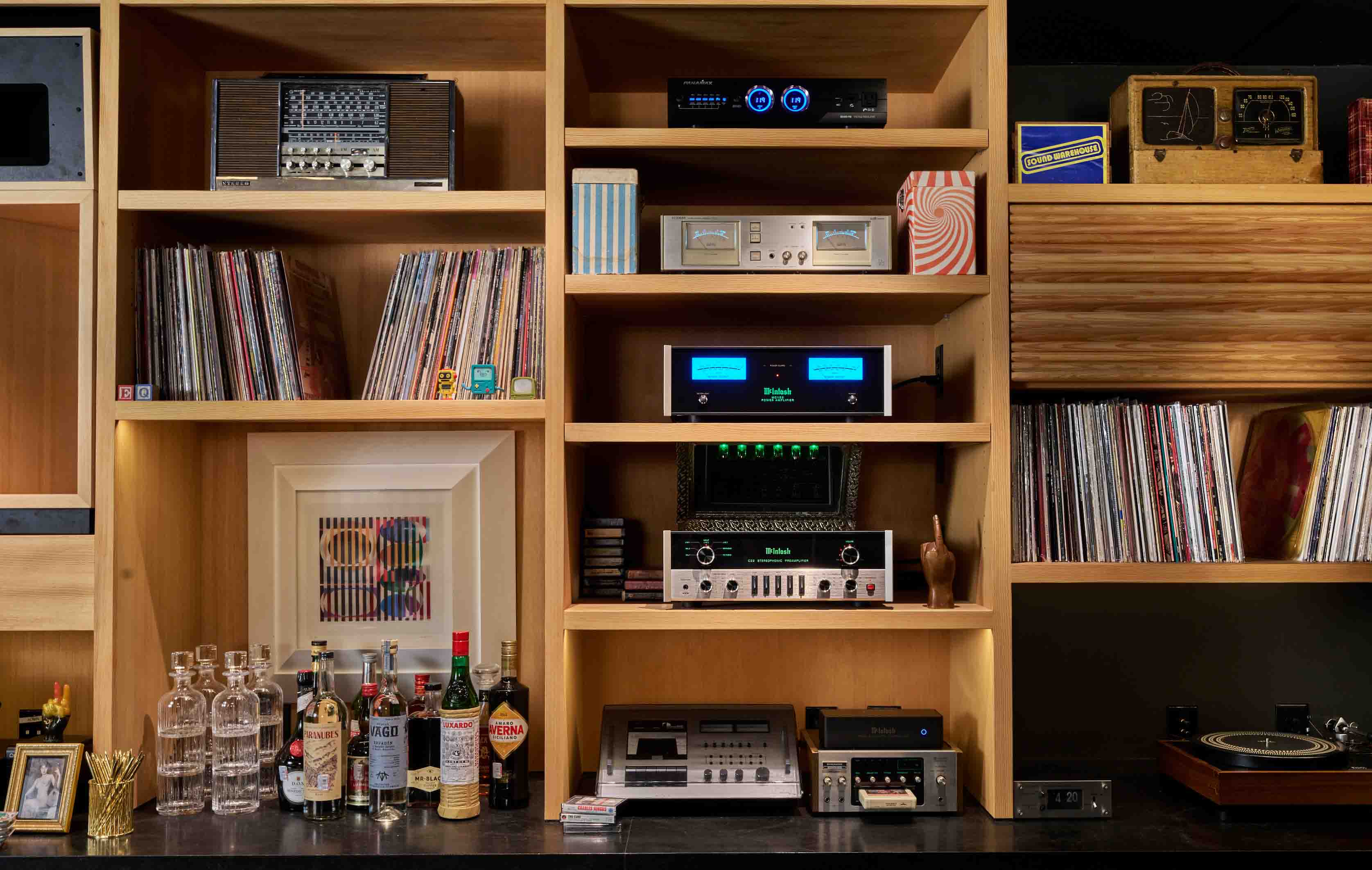 Shelving and audio equipment at Austin's Equipment Room