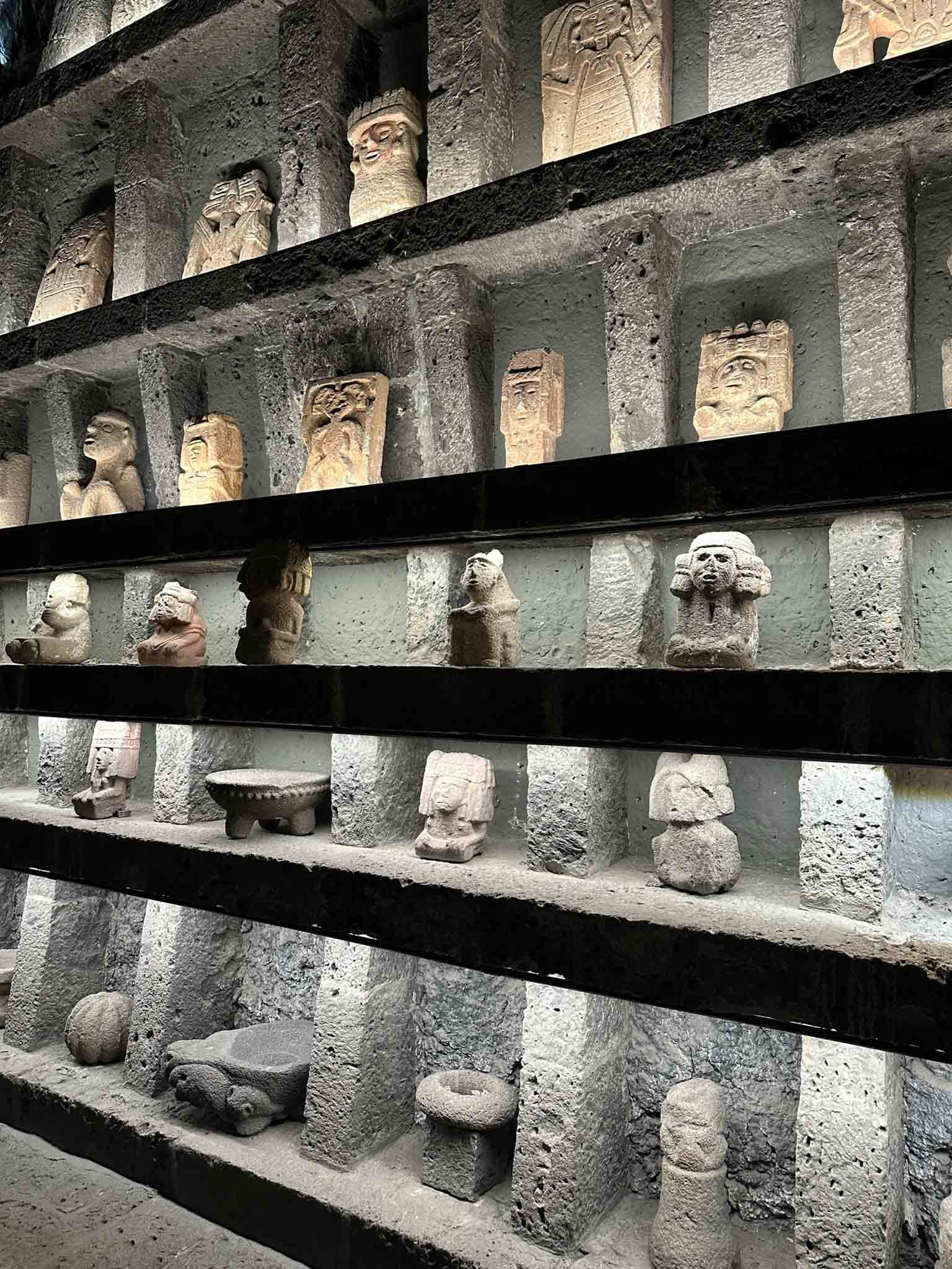 Pre-Hispanic artifacts and sculptures on display in the Museo Anahuacalli