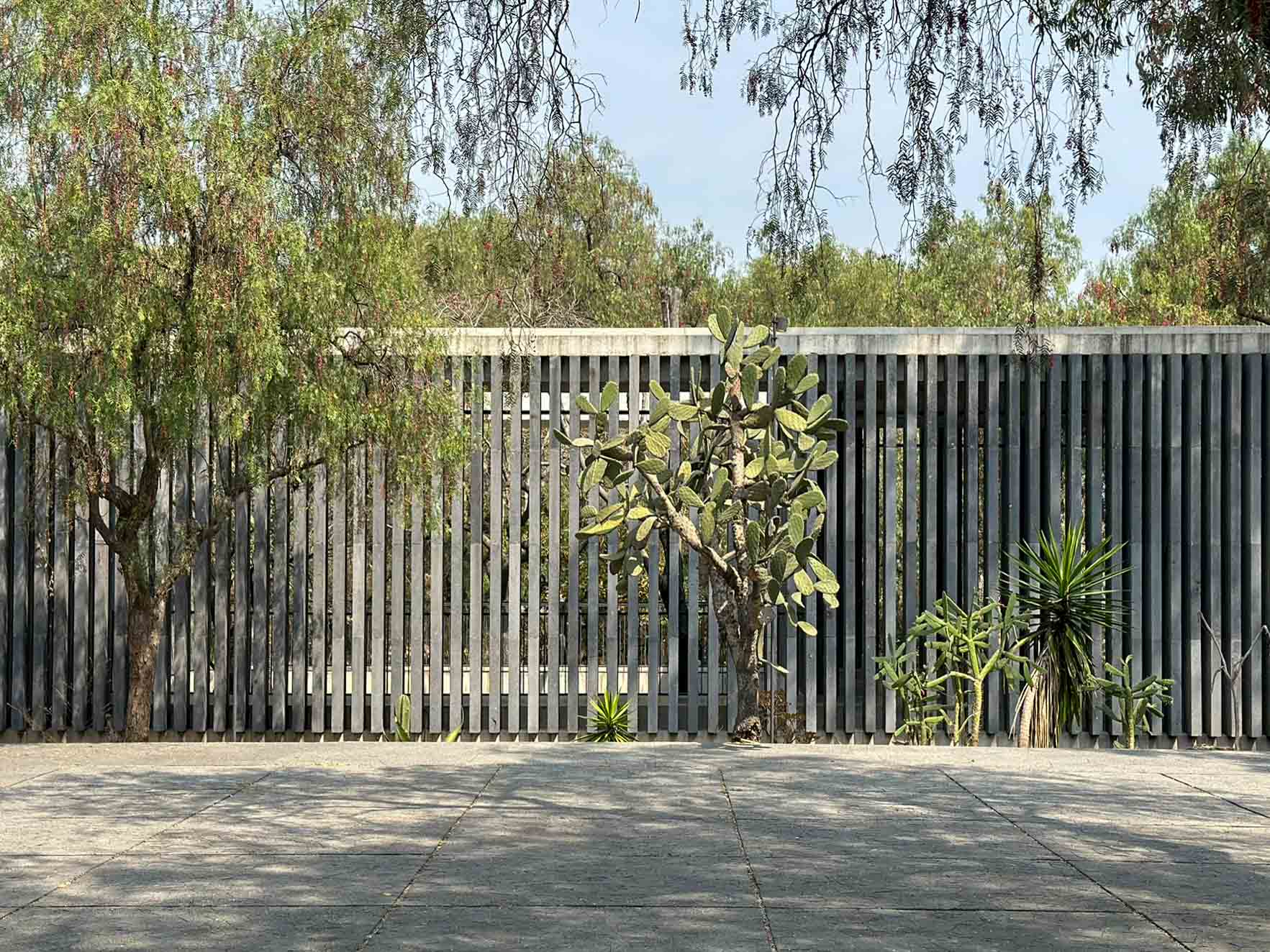 Exterior view of stone minimalist facade adjoining the Museo Anahuacalli