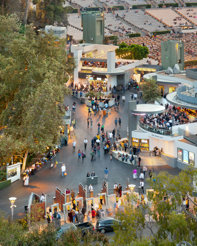 Aerial photo of people entering the Hollywood Bowl