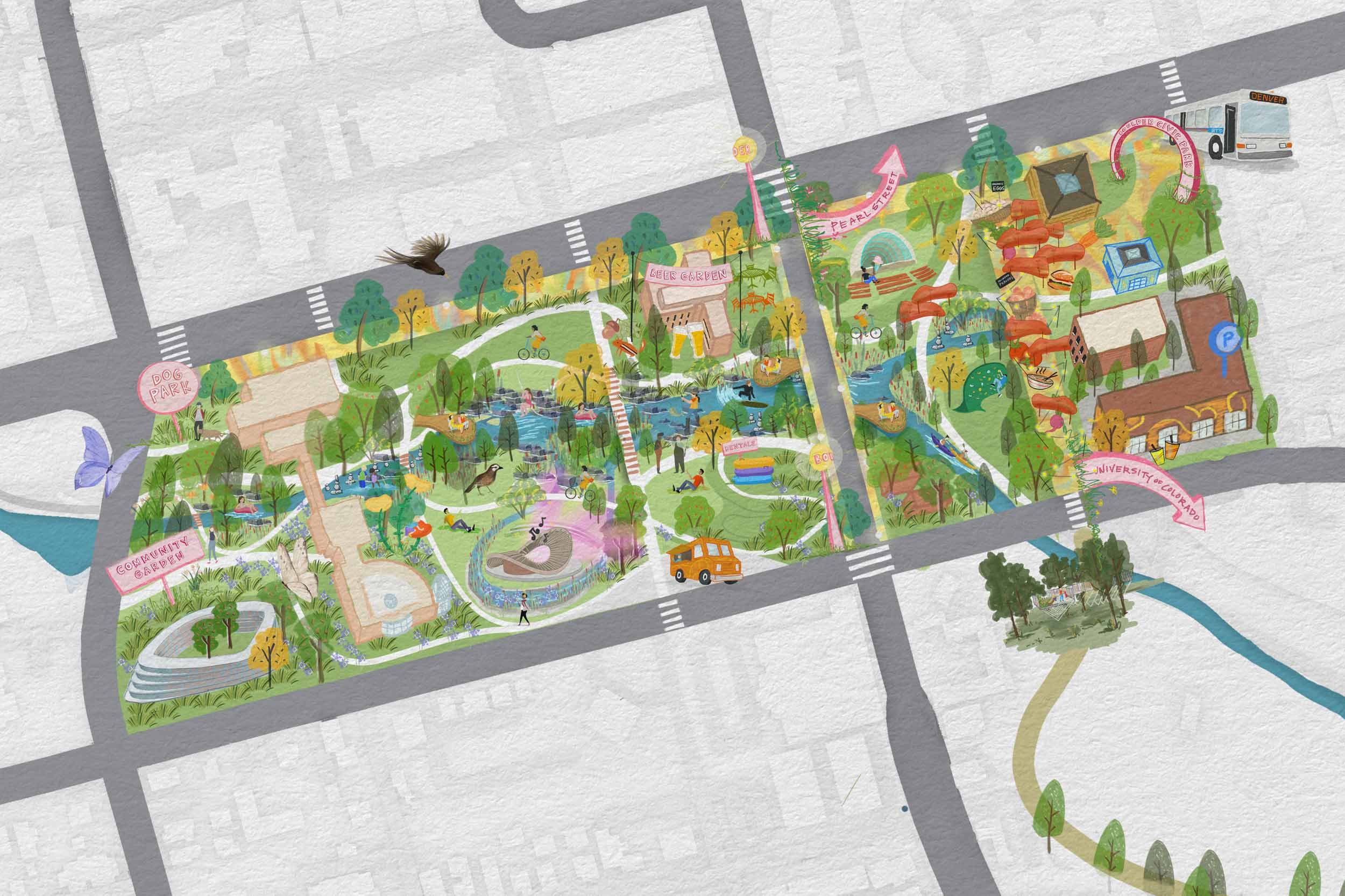 Ideas sketch of Boulder Civic Area Phase Two