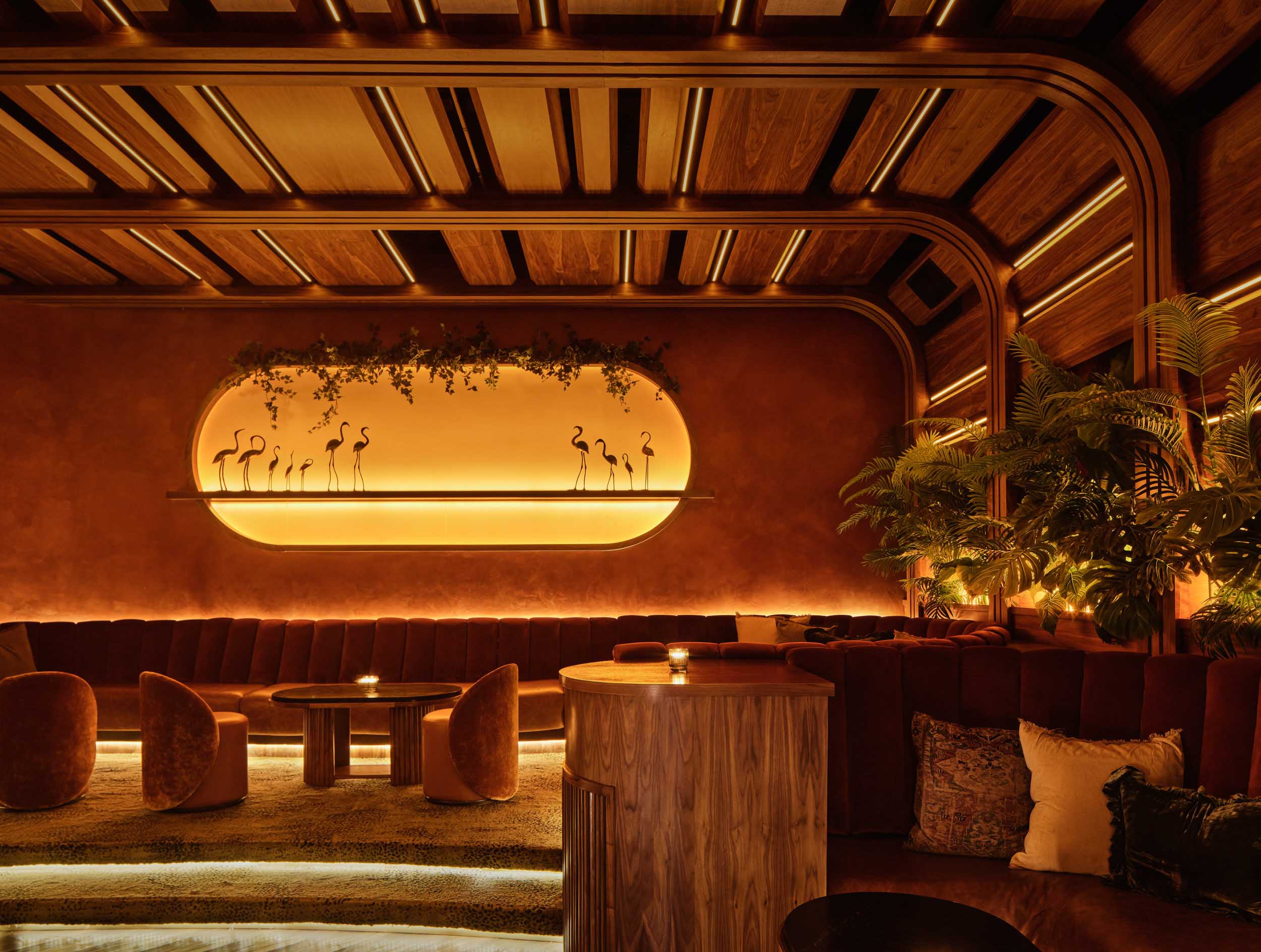 additional view of bar with elongated, cushioned seating