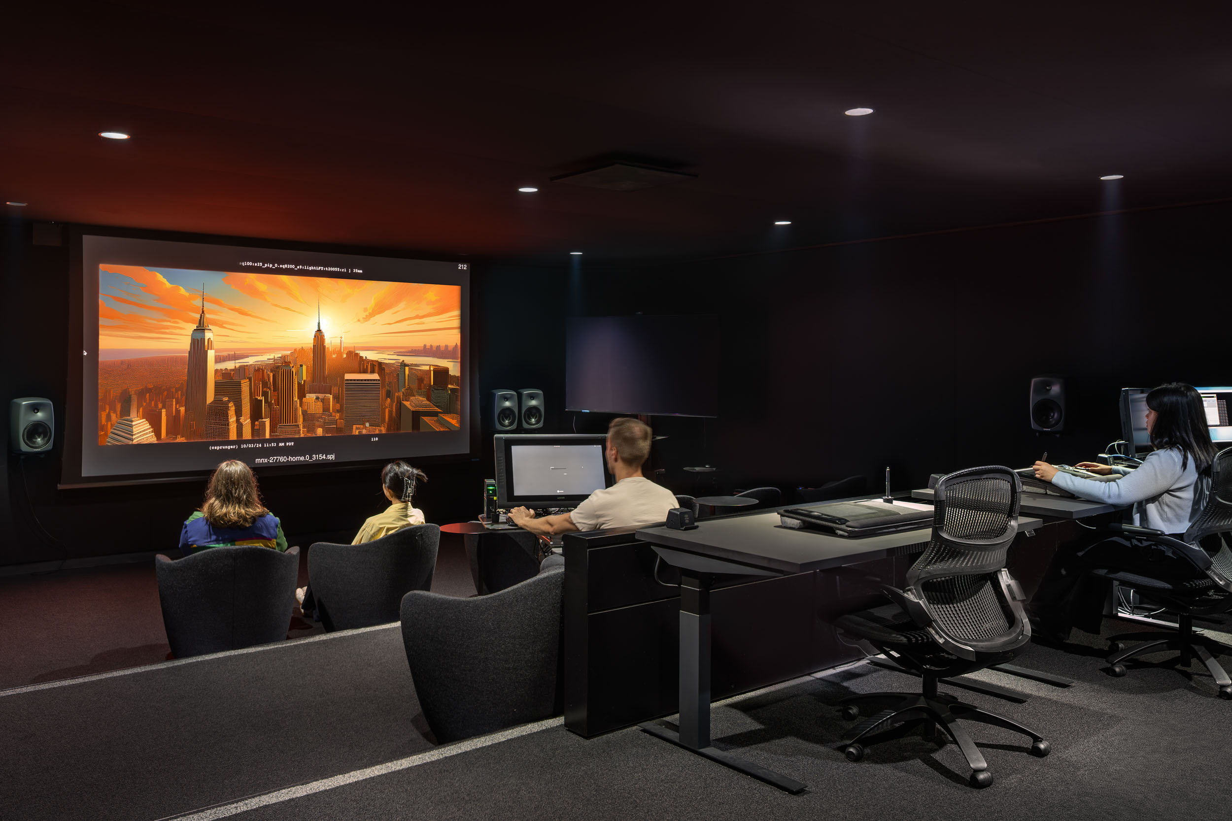 A production suite at Sony Pictures Mid-Wilshire supports content workflows from review to post-production / content creation workplace